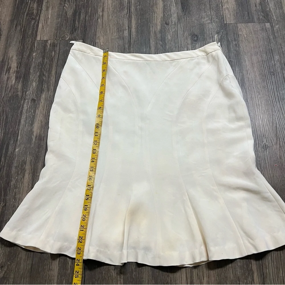 Rena Lange Vtg Silk Knee Length Ivory Slightly Flare Hem Fully Lined Skirt 14